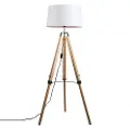QAZQA Gulvlampe Natur med hvidt linnedskærm 45 cm - Tripod