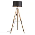 QAZQA Gulvlampe Natur med sort linnedskærm 45 cm - Tripod