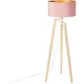 QAZQA Gulvlampe Tripod træ med lyserød fløjlsskærm 50 cm - Puros