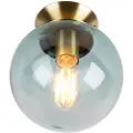 QAZQA Art Deco loftslampe messing med blåt glas - Pallon