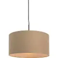QAZQA Rustik pendellampe sort med beige skærm 50 cm - Combi