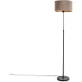 QAZQA Gulvlampe sort med taupe-farvet fløjlsskærm med guld 35 cm - Parte
