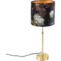 QAZQA Bordlampe guld/messing med fløjlsskærm blomster 25 cm - Parte