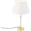 QAZQA Bordlampe guld/messing med plisseret skærm creme 35 cm - Parte