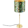 QAZQA Bordlampe guld/messing med fløjlsskærm påfugl 25 cm - Parte