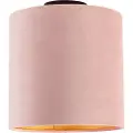 QAZQA Loftslampe med fløjlsskærm gammelt lyserød med guld 25 cm - Combi sort