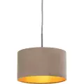 QAZQA Pendellampe med taupe fløjlsskærm med guld 35 cm - Combi