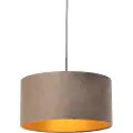 QAZQA Pendellampe med taupe fløjlsskærm med guld 50 cm - Combi
