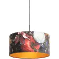 QAZQA Pendellampe med fløjlsskærm blomster med guld 50 cm - Combi