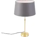 QAZQA Bordlampe guld/messing med grå linnedskærm 35 cm - Parte