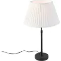 QAZQA Bordlampe sort med plisseret skærm creme 35 cm justerbar - Parte