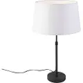 QAZQA Bordlampe sort med hvidt linnedskærm 35 cm justerbar - Parte