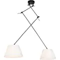 QAZQA Pendellampe sort med plisserede skærme creme 35 cm 2-lys - Blitz
