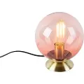 QAZQA Art Deco bordlampe messing med lyserødt glas - Pallon