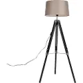 QAZQA Gulvlampe Tripod sort med skærm 45 cm linned taupe
