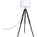 QAZQA Gulvlampe Tripod sort med skærm 45 cm hørhvid