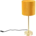 QAZQA Bordlampe messing med gul skærm 20 cm - Simplo