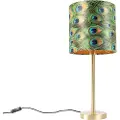 QAZQA Botanisk bordlampe messing med påfuglsskærm 25 cm - Simplo