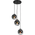QAZQA Art Deco Pendellampe sort med røgglas 3-lys - Pallon