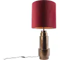QAZQA Art Deco bordlampe bronze fløjlsskærm rød med guld 40 cm - Bruut
