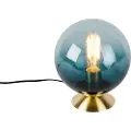 QAZQA Art Deco bordlampe messing med oceanblå glas - Pallon