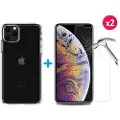 Mtp Products iPhone 11 Pro Max TPU Cover med 2x Skærmbeskyttelse Hærdet Glas - Klar