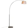 QAZQA Moderne bue lampe stål med grå stofskærm - Arc Basic