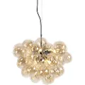 QAZQA Art Deco Pendellampe sort med ravglas 8-lys - Uvas