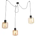 QAZQA Design pendellampe sort med ravglas 3-lys 226 cm - Qara