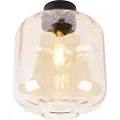 QAZQA Design loftslampe sort med ravglas - Qara