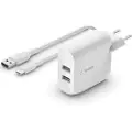 Belkin Dobbelt Usb-a Vægadapter Med Pvc A-c Oplader 1m 24w
