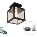 QAZQA Industriel smart udendørs loftslampe sort inkl. ST64 Wifi - Rotterdam