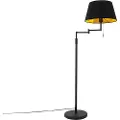 QAZQA Gulvlampe sort med sort skærm og justerbar arm - Ladas Deluxe