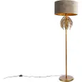 QAZQA Vintage gulvlampe guld 145 cm med taupe fløjlsskærm 50 cm - Botanica