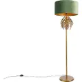 QAZQA Gulvlampe guld 145 cm med fløjlskærm grøn 50 cm - Botanica