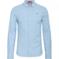 Tommy Hilfiger Tommy Jeanstil mænd. DM0DM09594 Oxfordskjorte i bomuld med blå slim fit (M), Casual, Elastin, Lange ærmer, Økologisk bomuld, Bæredygtig