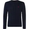 Ralph Lauren Polo Ralph Laurentil mænd. 710775885001 Navy bomuldsflettet strikket bomuldsstrikket trøje (XL), Casual, Lange ærmer, Blå