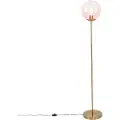QAZQA Art Deco gulvlampe messing med pink glas - Pallon
