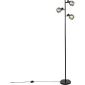 QAZQA Art Deco gulvlampe sort 3-lys med røgglas - Vidro