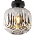 QAZQA Art Deco loftslampe sort med røgglas - Karel