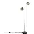 QAZQA Art Deco gulvlampe sort med røgglas 2-lys - Pallon