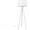 QAZQA Moderne gulvlampe stativ hvid med linieskærm hvid 45 cm - Tripod Classic