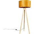 QAZQA Gulvlampe træ med stofskærm guld 50 cm - Tripod Classic
