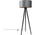 QAZQA Gulvlampe Tripod sort med grå skærm 50 cm - Tripod Classic