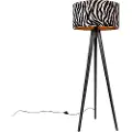 QAZQA Gulvlampe Tripod sort med zebra-skærm 50 cm - Tripod Classic
