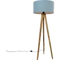 QAZQA Rustik stativlampe vintage træ med lyseblå skærm 50 cm - Tripod Classic