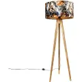 QAZQA Vintage gulvlampe træskærm blomsterdesign 50 cm - Tripod Classic