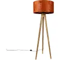 QAZQA Rustik tripfod vintage træ med rød skærm 50 cm - Tripod Classic