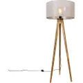 QAZQA Rustik stativlampe vintage træ med taupe skærm 50 cm - Tripod Classic