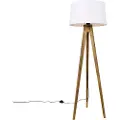 QAZQA Rustik tripod vintage træ med hvidt linnedskærm 45 cm - Tripod Classic